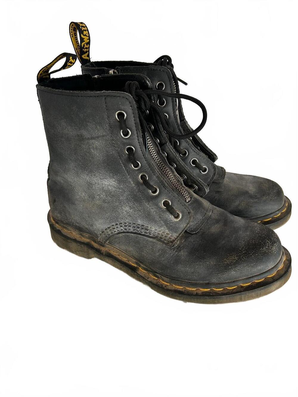 Distressed Dr. Martens Front Zip Combat Boots Men’s 9 Biker